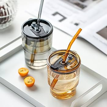 Coffee Glass with Lid and Straw