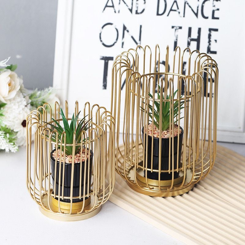 Metal Geometric Cage Style Potted Centerpiece Home Decor Showpiece