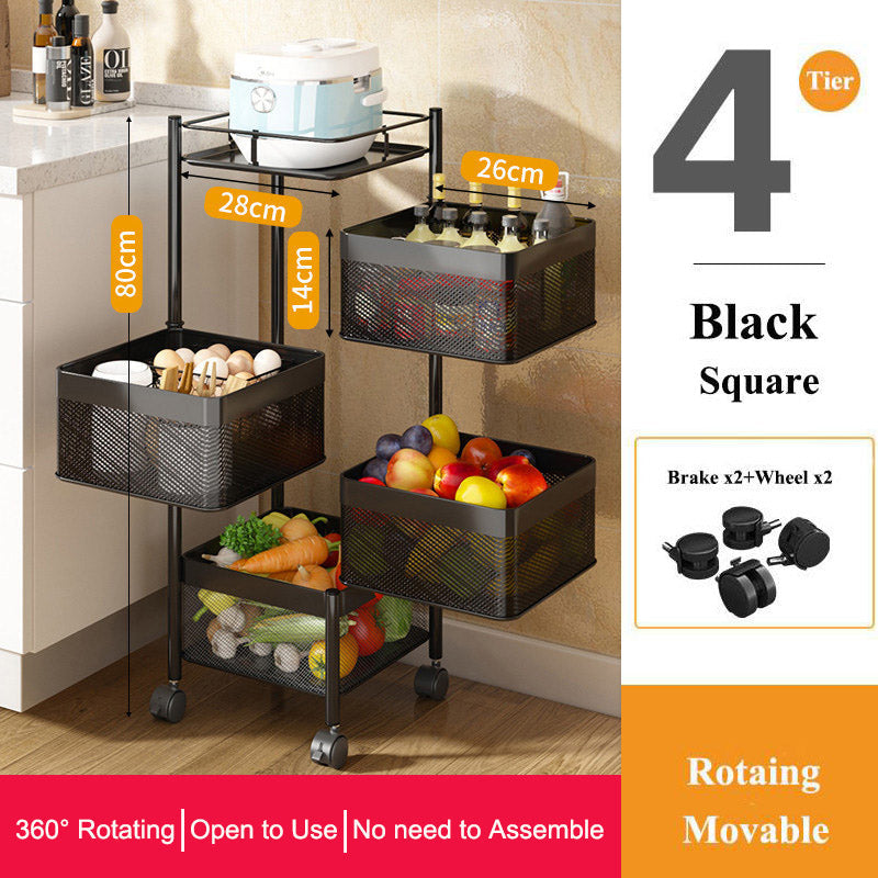 Metal Rotating Square Storage Trolley with Wheels