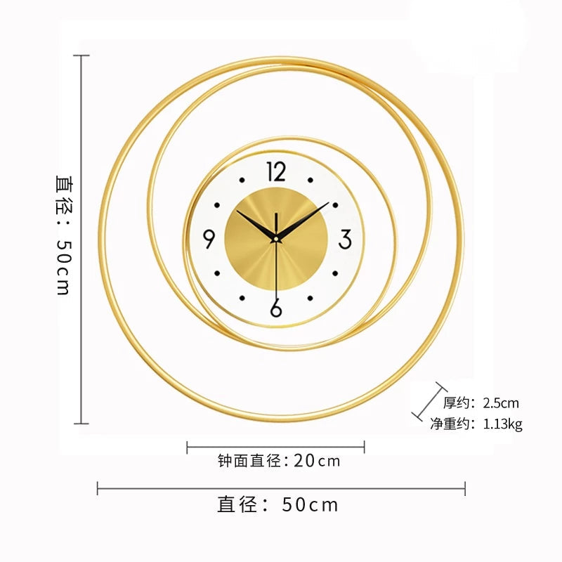 Golden Metal Wall Clock for Home Decor