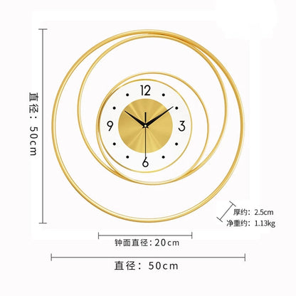 Golden Metal Wall Clock for Home Decor