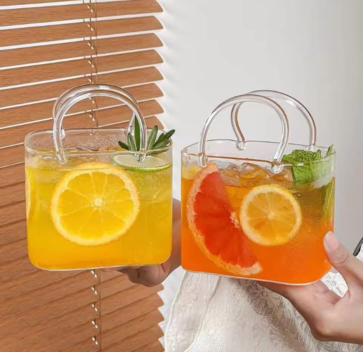 770ml Handbag Style Coffee Glass with Straw