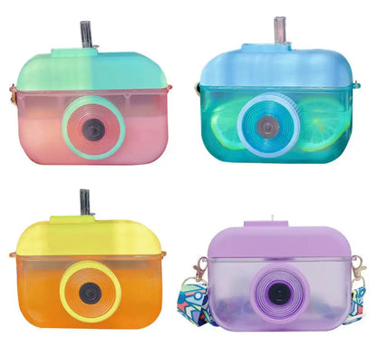 400ml Cute Camera Straw Water Bottle with Strap