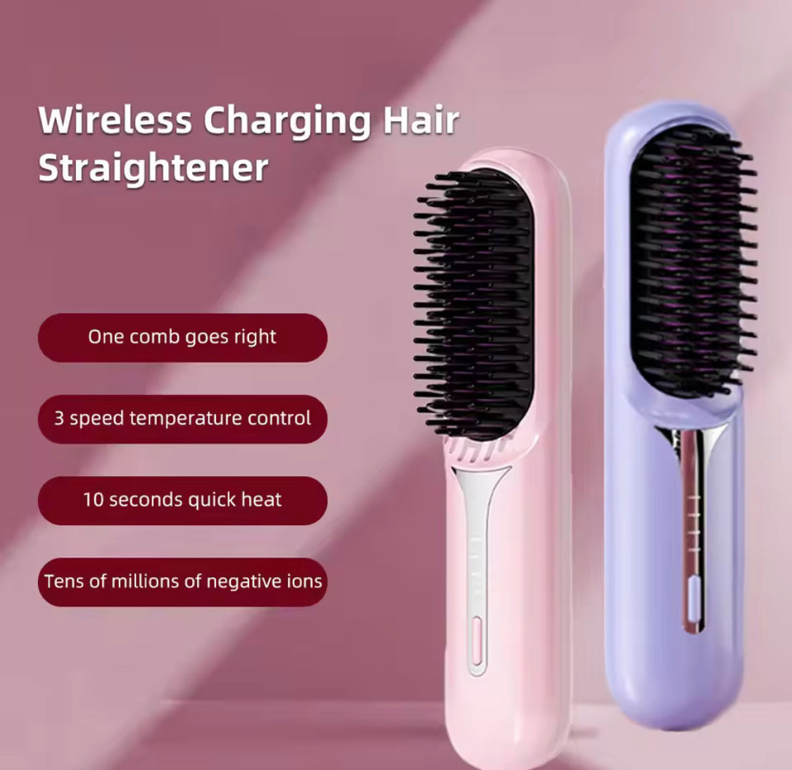 Rechargeable Wireless Hair Straightener Brush