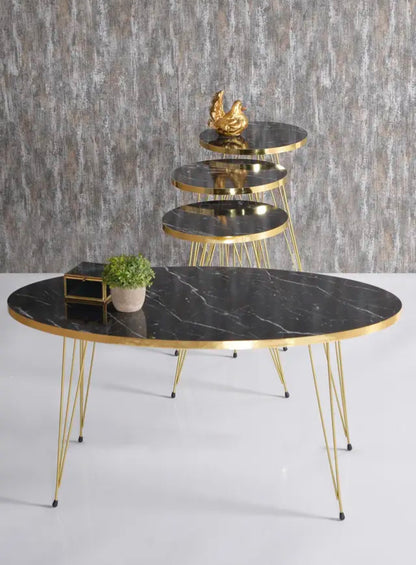 4 Pcs Modern Black with Marble Table Set