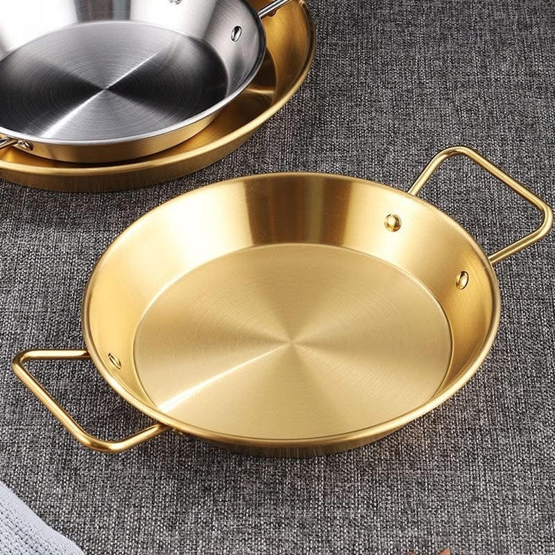 Golden Stainless Steel Round Serving Tray