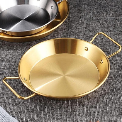 Golden Stainless Steel Round Serving Tray