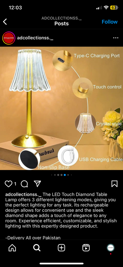 LED Touch Diamond Table Lamp with 3 Modes Changeable