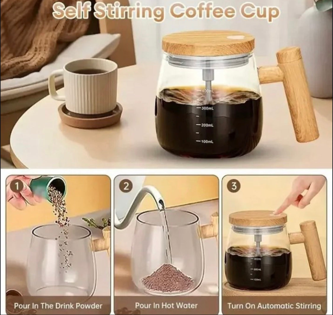 400ml Automatic Self Stirring Coffee Glass Cup with Lid