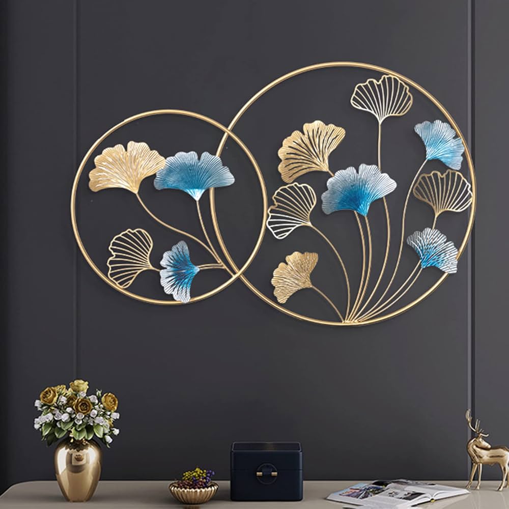 Round Metal Golden Leaf Wall Motifs for Home Decor