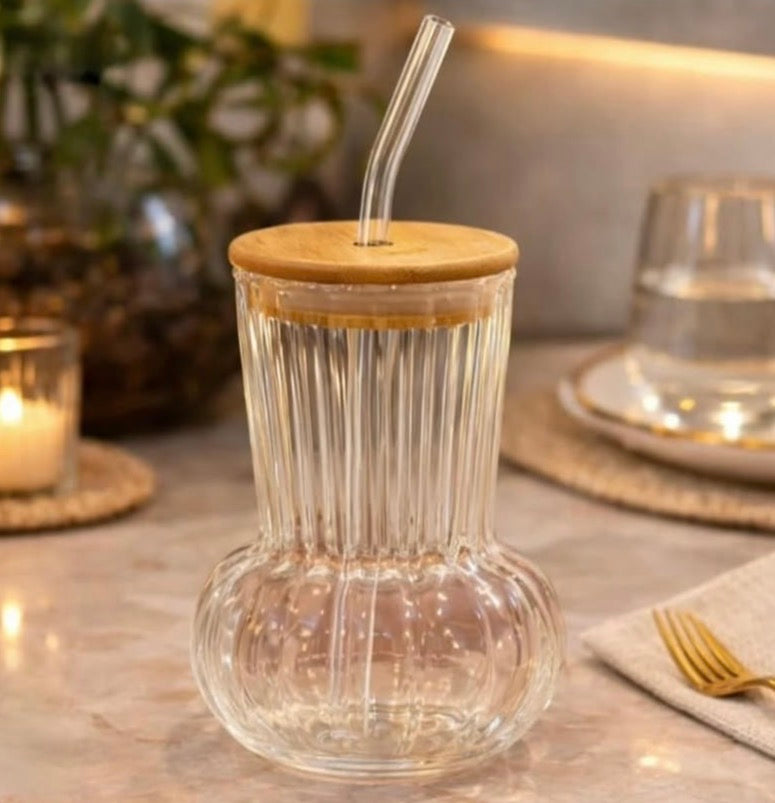 450ml Coffee Glass with Straw