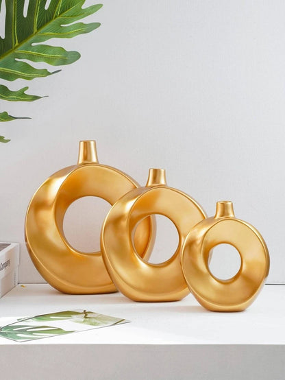 3 Pcs Golden Colour Flower Vase Set for Home Decoration