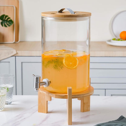 Glass Juice Dispenser with Wooden Stand
