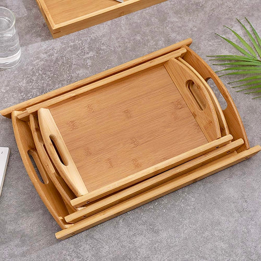 3 Pcs Wooden Serving Tray Set