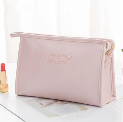 3 Pcs Leather Makeup Pouch Set  (Pink, Golden & Silver)