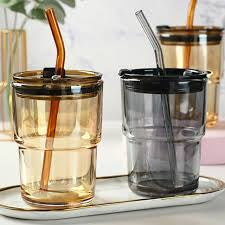 Coffee Glass with Lid and Straw