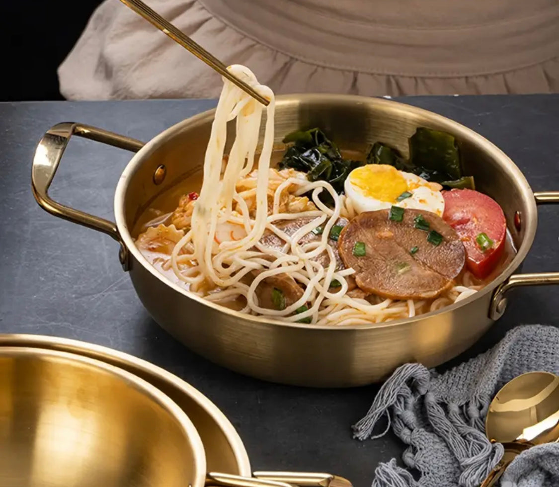 Golden Steel Ramen Bowl with Handles