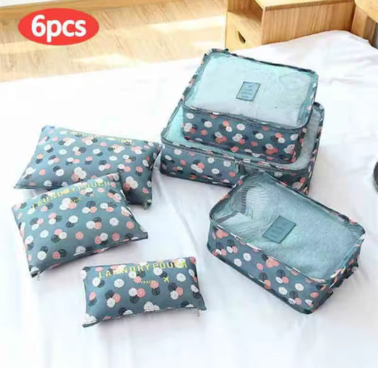 6 Pcs Printed Travel Bags Set