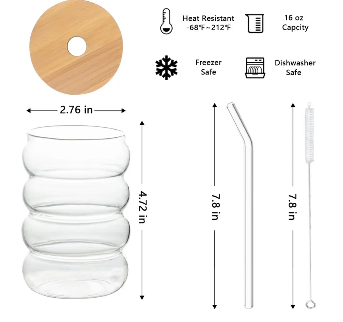 Bubble Shape Coffee Glass With Lid & Straw