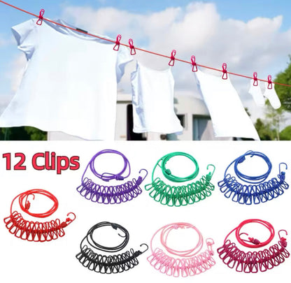 12 Clips Clothes Drying Rope