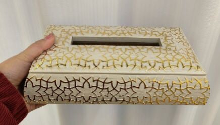 Fancy  White Golden Tissue Box For Home And Office Tables