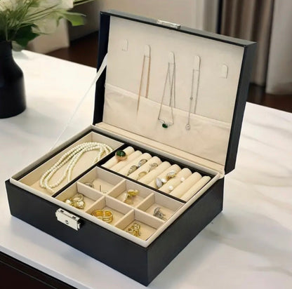 2 Layer Leather Jewellery Box with Lock