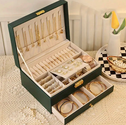 Quilted Leather Jewellery Box with Drawer Organizer