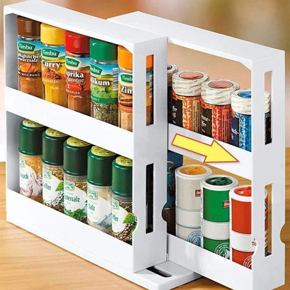 Multi-Function 2 Tier Double Layer Rotate Spice Storage Rack