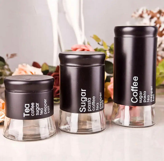 3 Pcs Black Glass Storage Jars Set