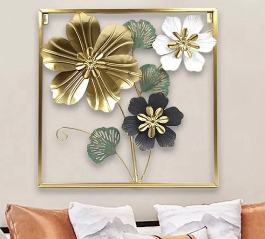 Golden Metal Square Wall Motif For Home Decoration