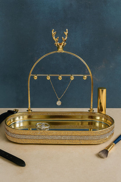 Golden Jewellery Organizer with Mirror Tray