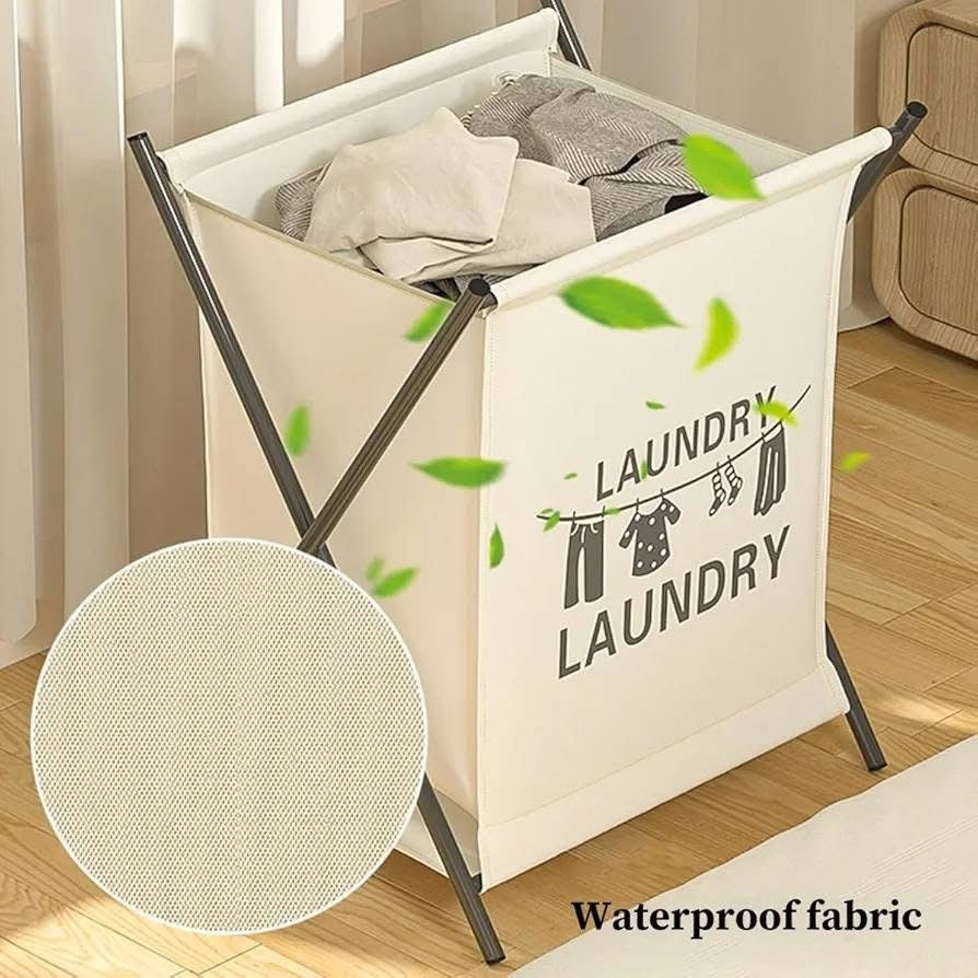 Foldable Laundry Basket with Metal Stand