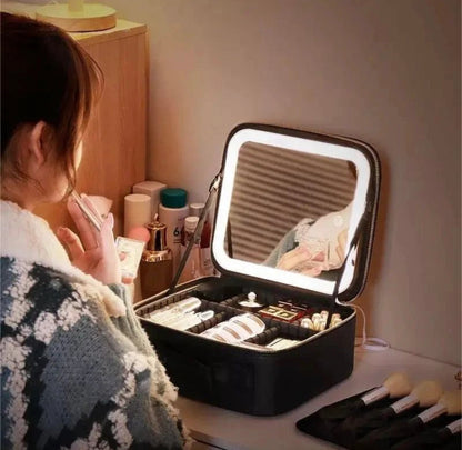 Cosmetic LED Touch Sensor Vanity Bag with Mirror