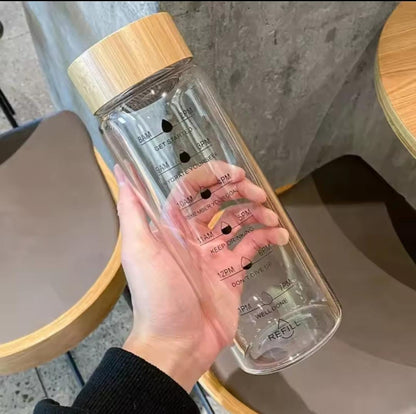 Glass Water Bottle with Wooden Lid