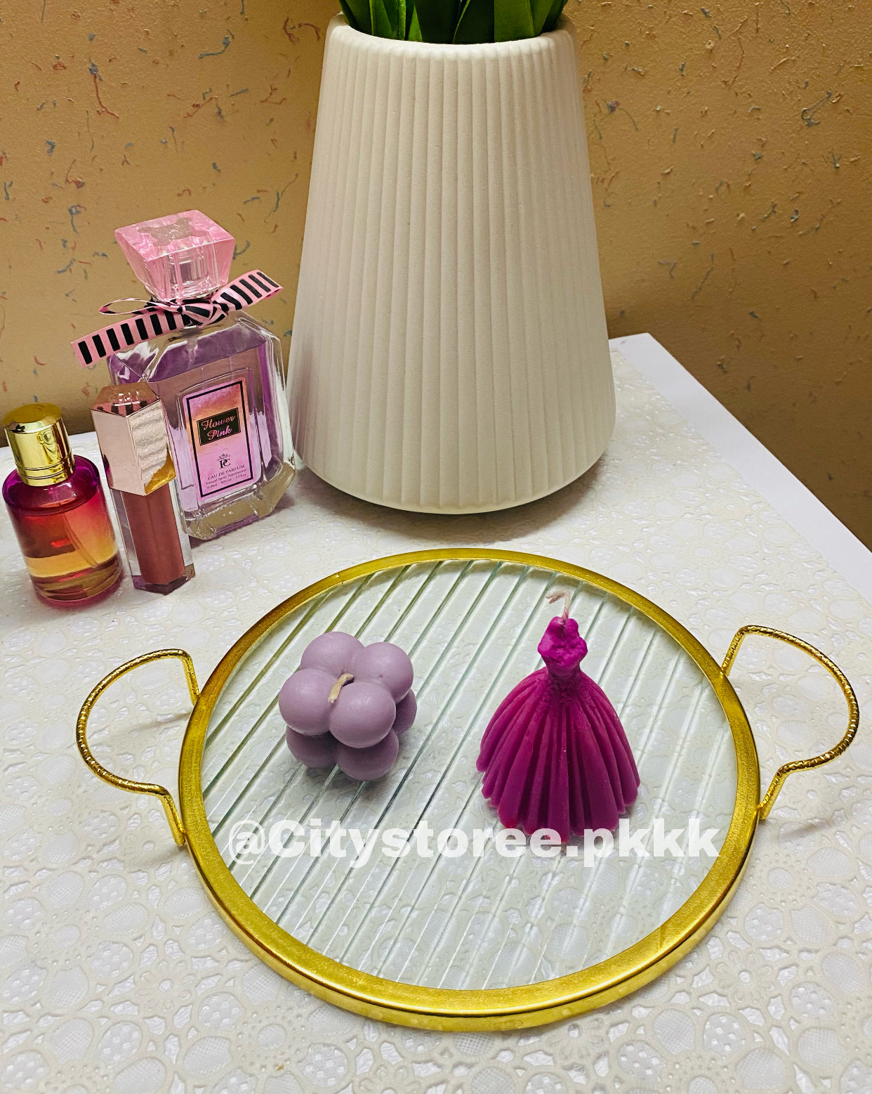 Round Metal Mirror Aesthetic Tray for Vanity Table