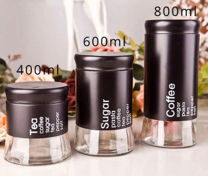 3 Pcs Black Glass Storage Jars Set