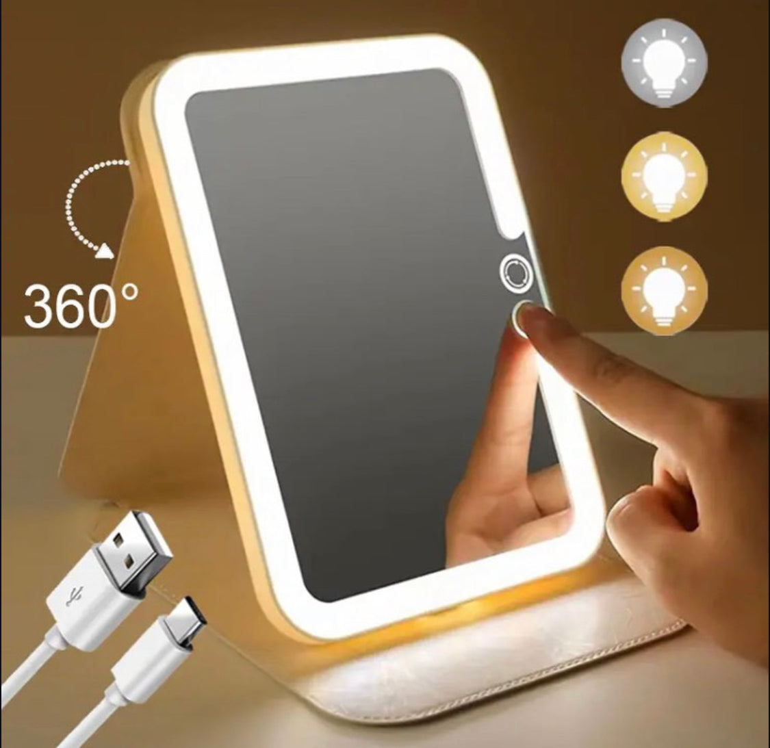 LED Foldable Makeup mirror USB Rechargeable 3 Modes Changeable Mirror