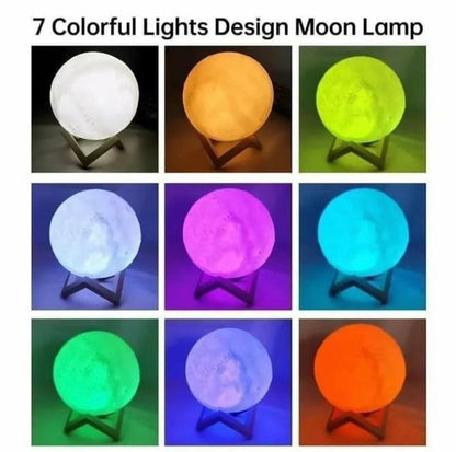 Moon Lamp Rechargeable with 7 Lights & Wooden Stand