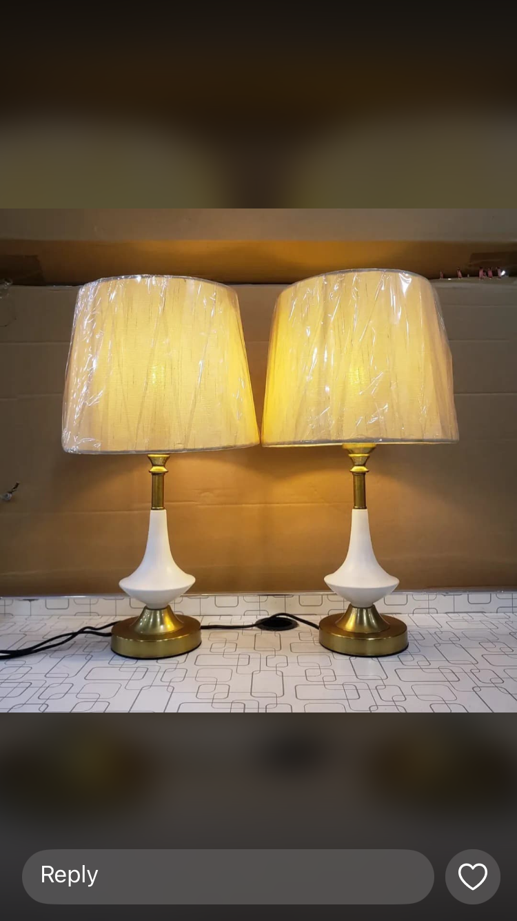 Brass And White Side Table Lamps Pair
