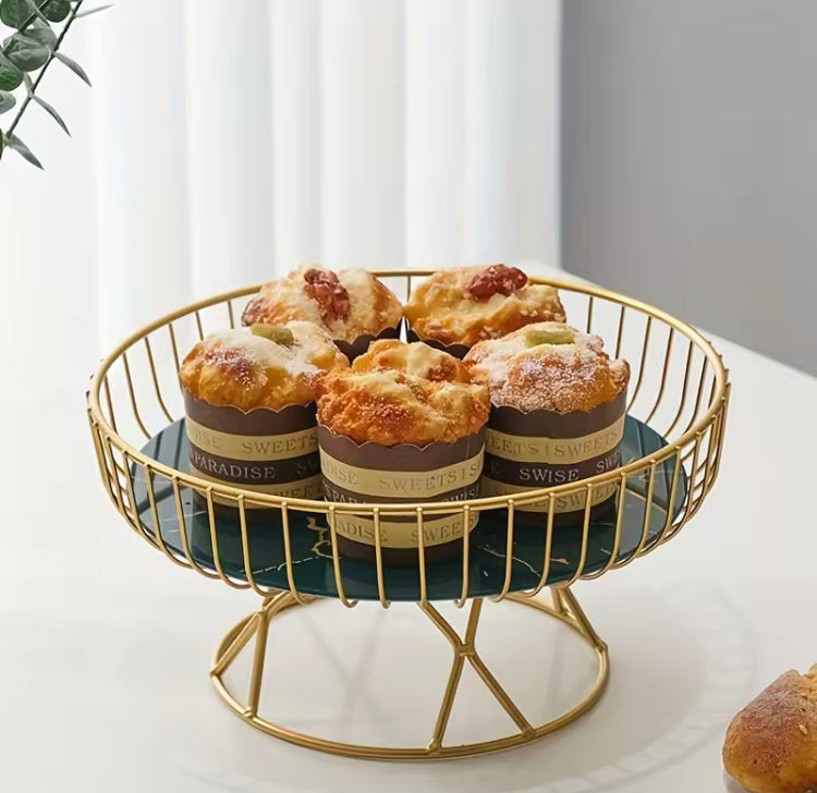 Round Golden Fruit Basket with Stand