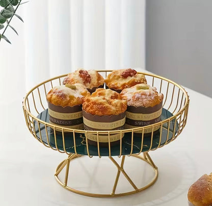 Round Golden Fruit Basket with Stand