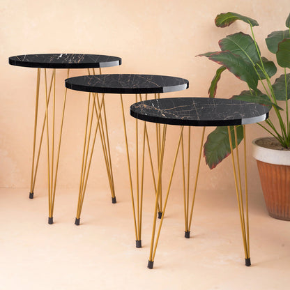 3 Pcs Black Round Table Set