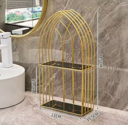 2 Layer Metal Marble Cosmetic Organizer