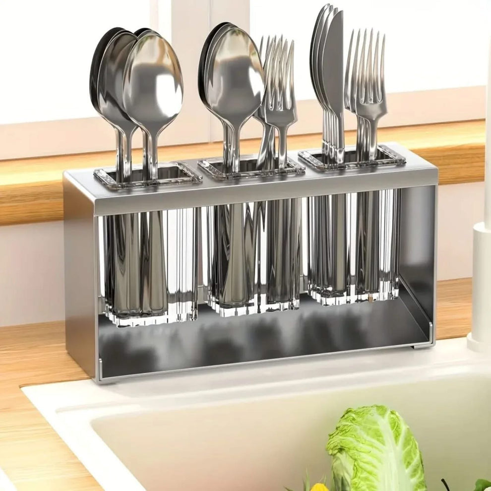 Acrylic Cutlery Holder with Metal Stand