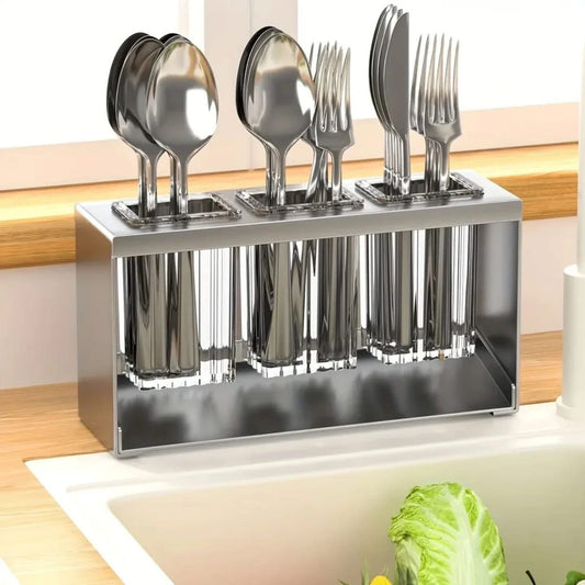 Acrylic Cutlery Holder with Metal Stand