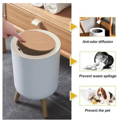 Wooden Plastic Round Dustbin with Lid