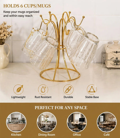 Golden 6 Pcs Mugs Holder Rack