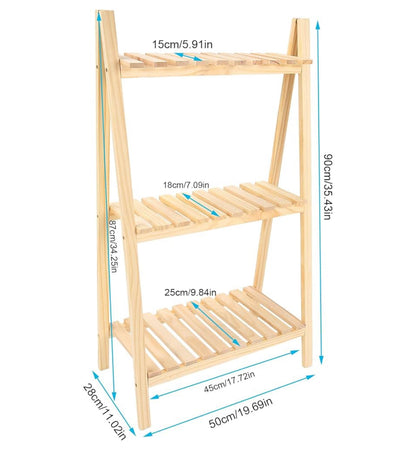 3 Step Wooden Ladder Plant Stand for Decoration