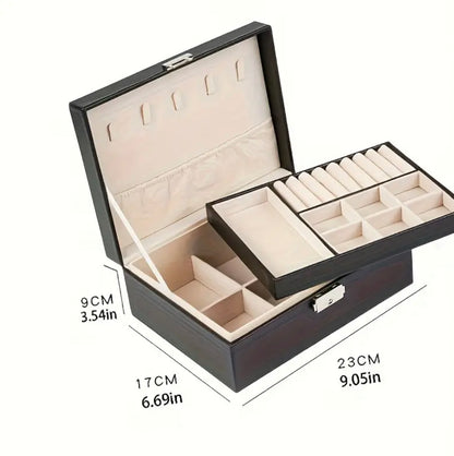 2 Layer Leather Jewellery Box with Lock