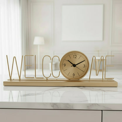 Welcome Design Metal Table Clock Showpiece